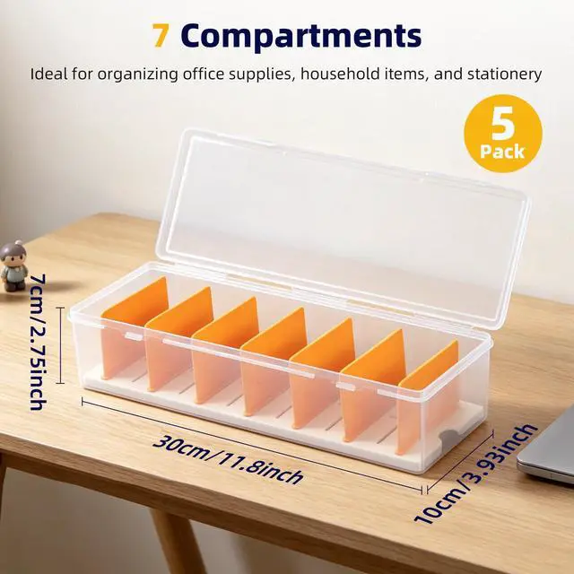 Alt view image 2 of 7 - 5 Pack Clear Cable Organizer Box with Lid, Plastic Cord Storage Case for Chargers, Power Cords, Electronics Accessories Transparent Desk Organizer, Stackable, Adjustable Dividers
