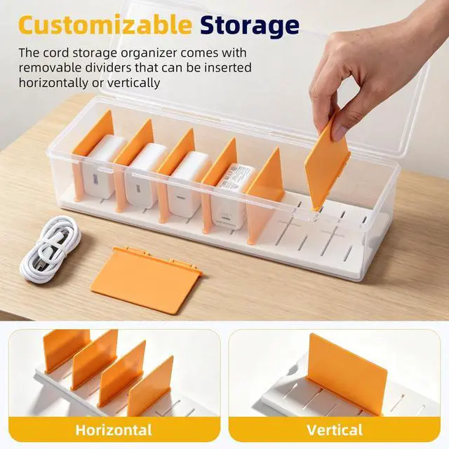 Alt view image 4 of 7 - 5 Pack Clear Cable Organizer Box with Lid, Plastic Cord Storage Case for Chargers, Power Cords, Electronics Accessories Transparent Desk Organizer, Stackable, Adjustable Dividers
