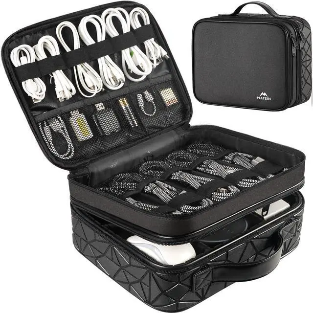 Main image of Cord Organizer Case with Adjustable Divider, DJ Cable File Bag for DJ Gear, Sound Instrument and Music Equipment Accessories, Shockproof Portable Double Layer Cord Bags, Black