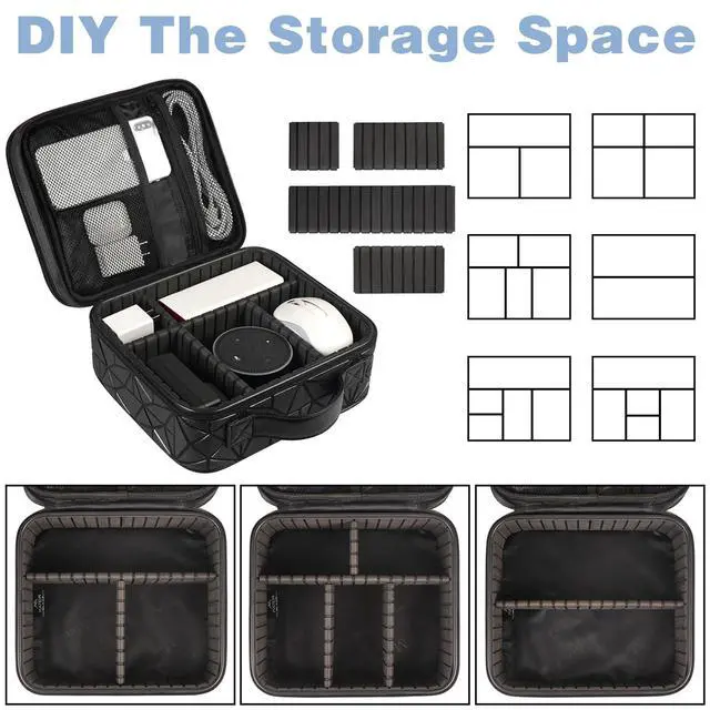 Alt view image 3 of 7 - Cord Organizer Case with Adjustable Divider, DJ Cable File Bag for DJ Gear, Sound Instrument and Music Equipment Accessories, Shockproof Portable Double Layer Cord Bags, Black
