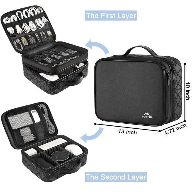 Alt view image 2 of 7 - Cord Organizer Case with Adjustable Divider, DJ Cable File Bag for DJ Gear, Sound Instrument and Music Equipment Accessories, Shockproof Portable Double Layer Cord Bags, Black