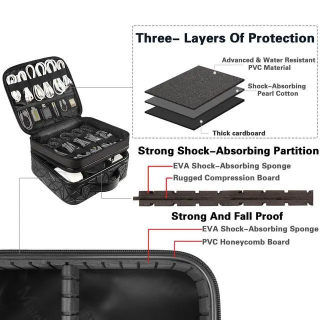 Alt view image 5 of 7 - Cord Organizer Case with Adjustable Divider, DJ Cable File Bag for DJ Gear, Sound Instrument and Music Equipment Accessories, Shockproof Portable Double Layer Cord Bags, Black