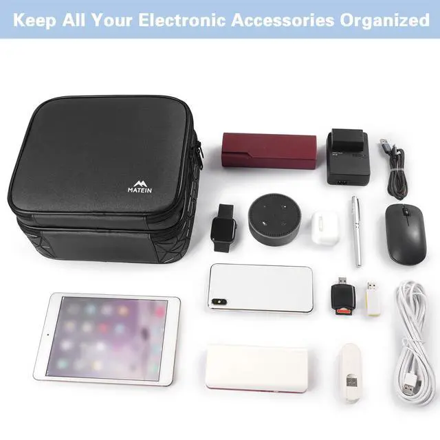 Alt view image 6 of 7 - Cord Organizer Case with Adjustable Divider, DJ Cable File Bag for DJ Gear, Sound Instrument and Music Equipment Accessories, Shockproof Portable Double Layer Cord Bags, Black