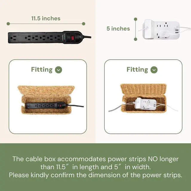 Alt view image 4 of 7 - Cable Management Box, Handmade Rattan Cord Organizer for Power Strip