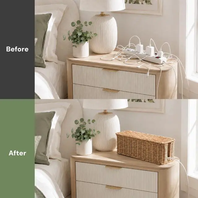 Alt view image 5 of 7 - Cable Management Box, Handmade Rattan Cord Organizer for Power Strip