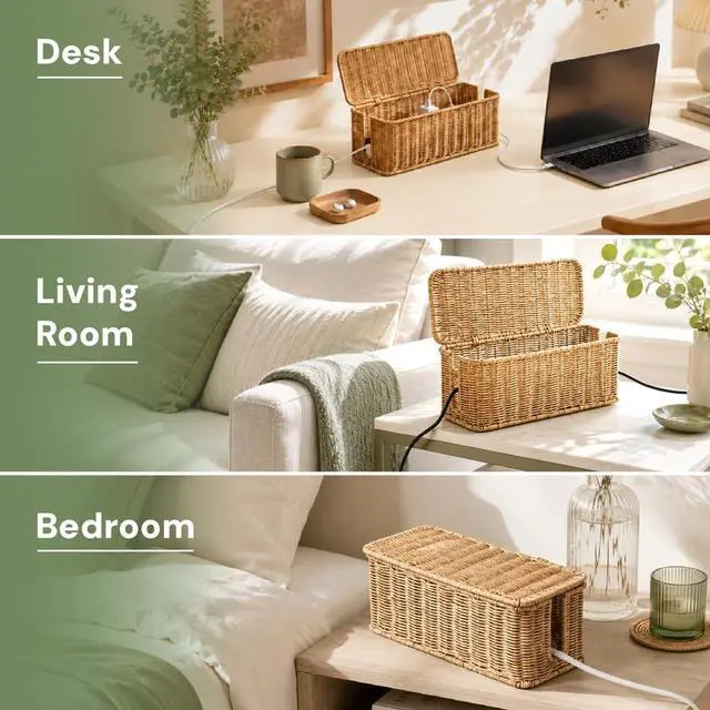 Alt view image 7 of 7 - Cable Management Box, Handmade Rattan Cord Organizer for Power Strip