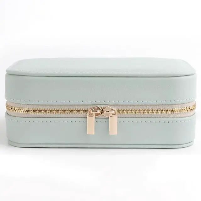 Alt view image 3 of 7 - Genuine Leather Travel Jewelry Organizer Case with Mirror for Women, Small Mini Portable Jewelry Box for Ring Earrings Necklace Bracelet Luxury Gift for WomenCyan