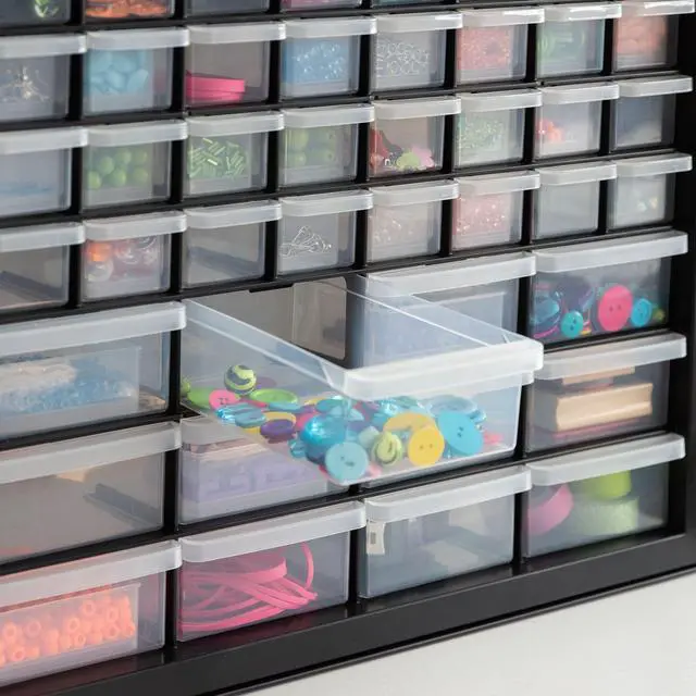 Alt view image 6 of 7 - 44-Drawer Small Parts Organizer, Made in USA, Storage Drawers for Screws, Nuts, Bolts, Electronics, Hardware, Beads, Crafts, Building Bricks, Stackable Garage Storage Cabinet, Black