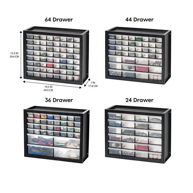 Alt view image 4 of 7 - 44-Drawer Small Parts Organizer, Made in USA, Storage Drawers for Screws, Nuts, Bolts, Electronics, Hardware, Beads, Crafts, Building Bricks, Stackable Garage Storage Cabinet, Black
