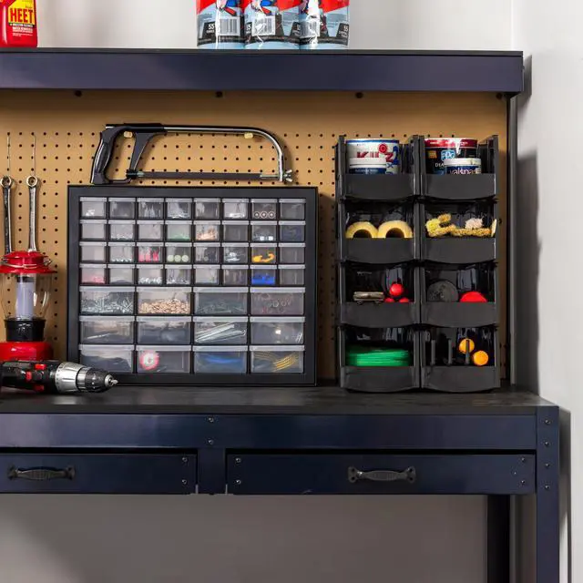 Alt view image 7 of 7 - 44-Drawer Small Parts Organizer, Made in USA, Storage Drawers for Screws, Nuts, Bolts, Electronics, Hardware, Beads, Crafts, Building Bricks, Stackable Garage Storage Cabinet, Black