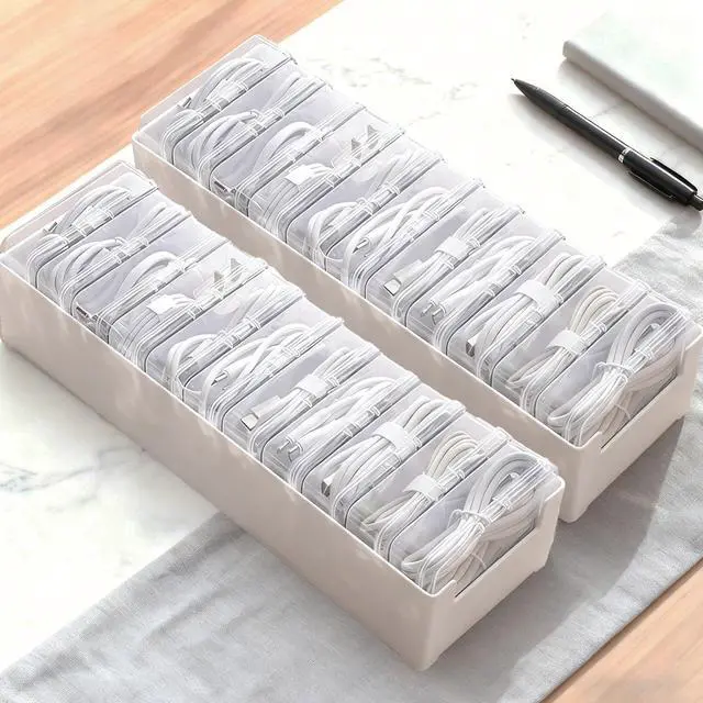 Main image of 2 Pcs 11 Box Cable Organizer Storage Box, Desktop Cable Management with Switch, Power Cord Organizer for Office,Home,Desk Accessories Storage Stationery Supplies and AccessoriesClear