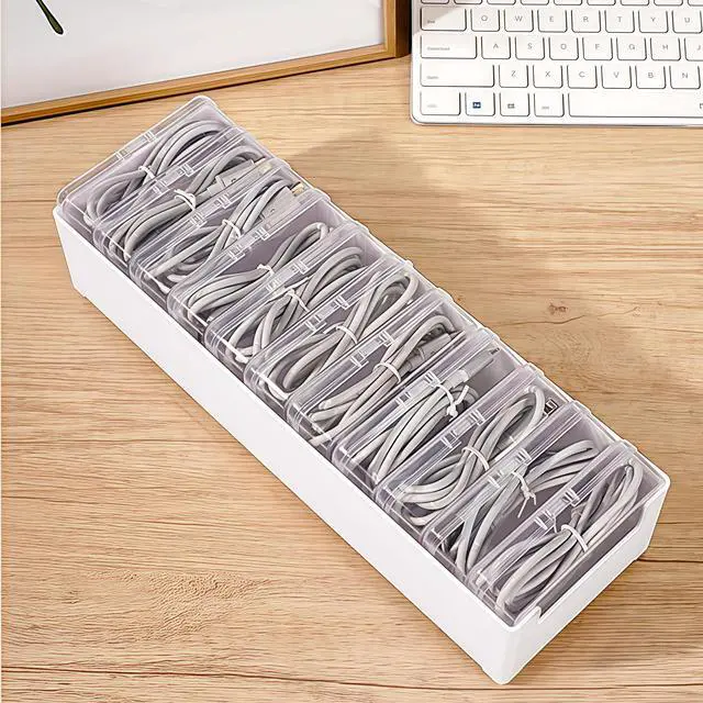 Alt view image 3 of 7 - 2 Pcs 11 Box Cable Organizer Storage Box, Desktop Cable Management with Switch, Power Cord Organizer for Office,Home,Desk Accessories Storage Stationery Supplies and AccessoriesClear
