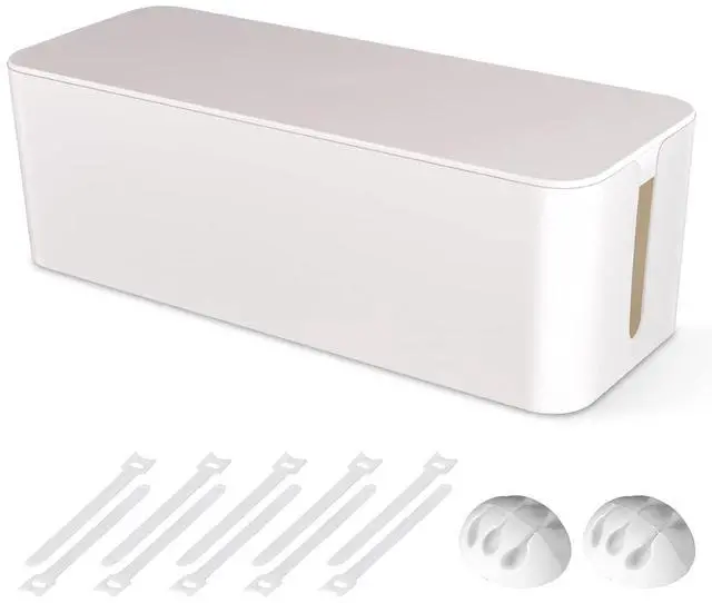 Main image of Cable Management Box, Large Cord Organizer Box to Hide Power Strip & Under Desk,TV Computer Wires Cable Organizer Hider Box with Cable Clips&Reusable Cable Ties for Home/Office(White)