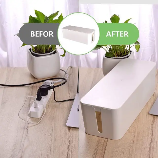 Alt view image 6 of 7 - Cable Management Box, Large Cord Organizer Box to Hide Power Strip & Under Desk,TV Computer Wires Cable Organizer Hider Box with Cable Clips&Reusable Cable Ties for Home/Office(White)