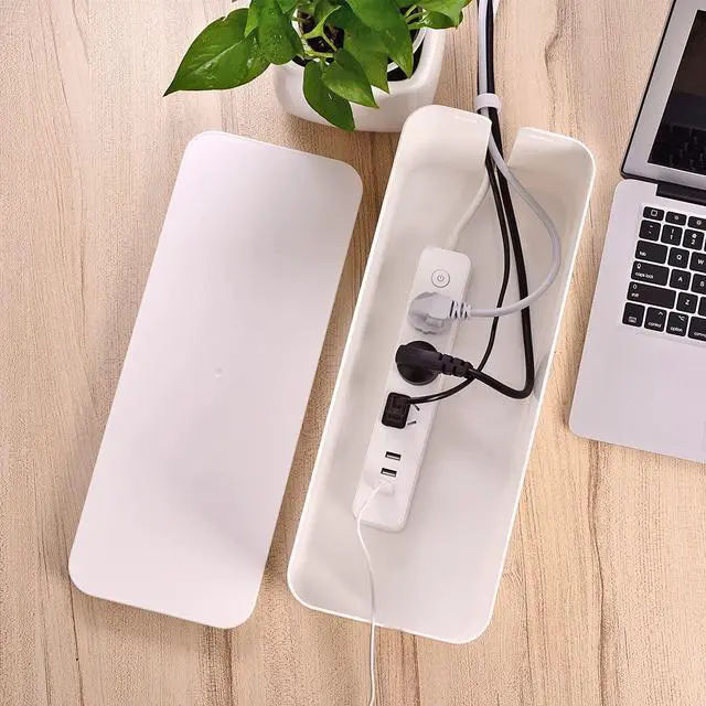 Alt view image 5 of 7 - Cable Management Box, Large Cord Organizer Box to Hide Power Strip & Under Desk,TV Computer Wires Cable Organizer Hider Box with Cable Clips&Reusable Cable Ties for Home/Office(White)