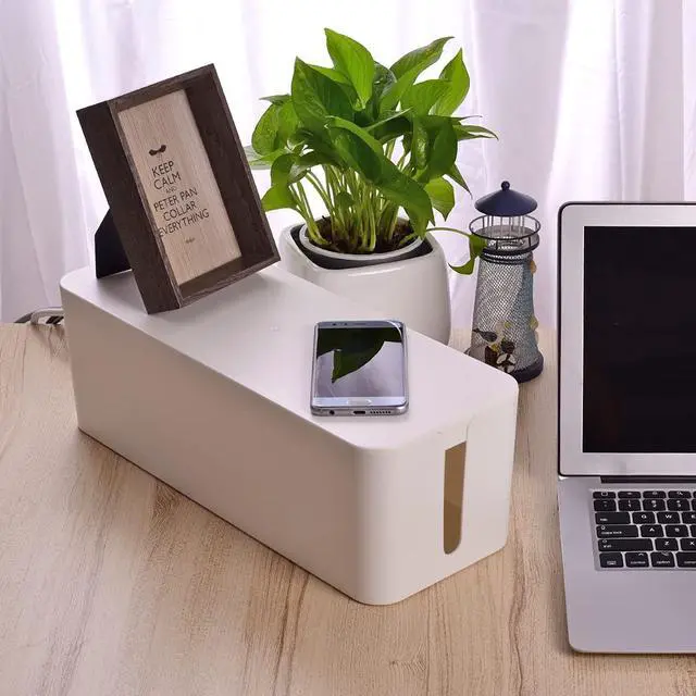 Alt view image 7 of 7 - Cable Management Box, Large Cord Organizer Box to Hide Power Strip & Under Desk,TV Computer Wires Cable Organizer Hider Box with Cable Clips&Reusable Cable Ties for Home/Office(White)