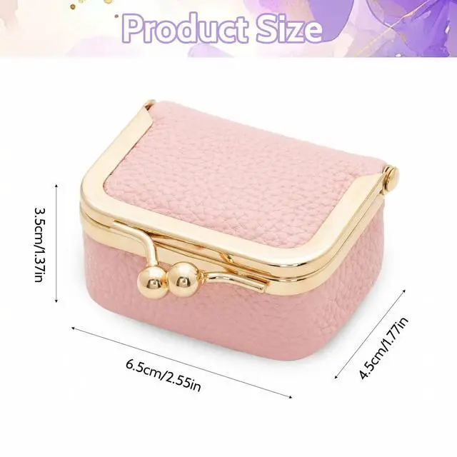 Alt view image 3 of 7 - Genuine Leather Mini Jewelry Box Portable Vintage-Inspired Leather Small Coin Purse Jewelry Organizer Case Mini Travel Ring Box with Kiss Lock for Women Earring Ring Necklace