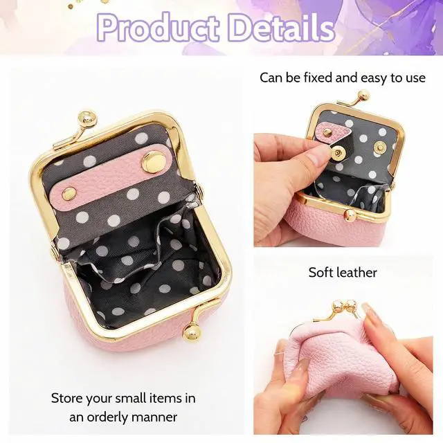 Alt view image 6 of 7 - Genuine Leather Mini Jewelry Box Portable Vintage-Inspired Leather Small Coin Purse Jewelry Organizer Case Mini Travel Ring Box with Kiss Lock for Women Earring Ring Necklace