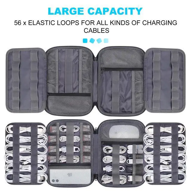 Alt view image 2 of 7 - Cord Organizer Travel, Cable Organizer Bag Case, Portable Electronics Organizer travel Case, 6 Layer Large Capacity Charging Cords Storage organizer for Cables, SD Card, Travel Essentials, Gray
