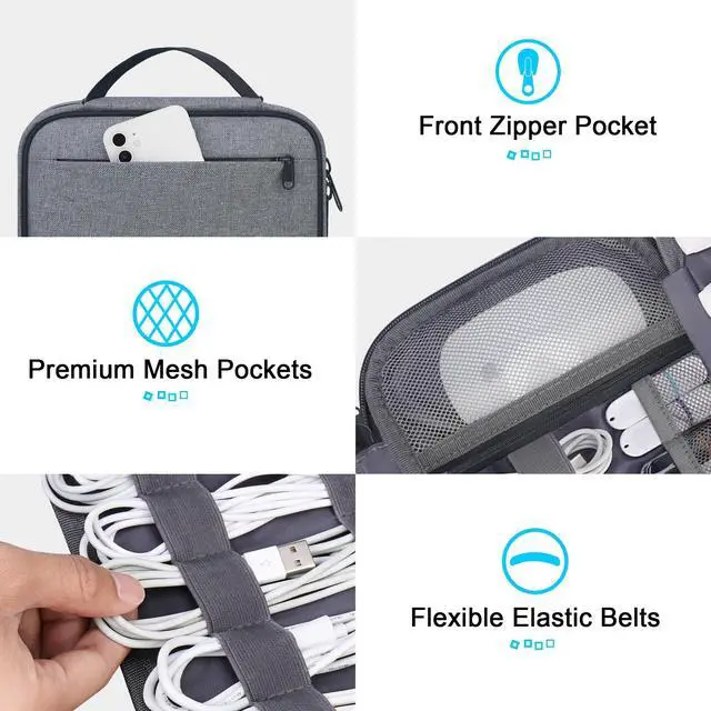 Alt view image 4 of 7 - Cord Organizer Travel, Cable Organizer Bag Case, Portable Electronics Organizer travel Case, 6 Layer Large Capacity Charging Cords Storage organizer for Cables, SD Card, Travel Essentials, Gray