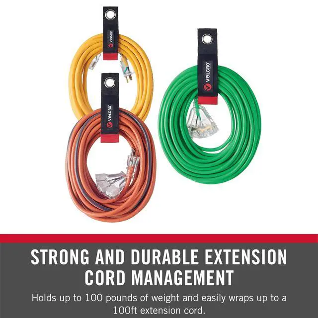 Alt view image 2 of 7 - Easy Hang Extension Cord Holder Organizer Variety Pack | Holds 60-100lbs, Heavy Duty Straps Fit Easily on Hooks or Nails | Perfect for Garage Organization | 3-pk 10", 14" and 18", Black