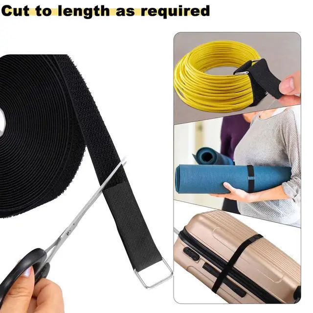 Alt view image 2 of 7 - 1"x32ft Hook and Loop Straps with 50 Metal Buckles, Adjustable Fastening Cable Straps, Cut-to-Length Cinch Strap, Reusable Nylon Securing Cord Ties for Organizer or Storage, 1 inch Wide, Black