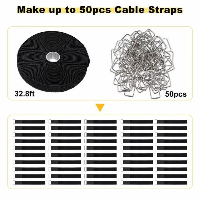 Alt view image 4 of 7 - 1"x32ft Hook and Loop Straps with 50 Metal Buckles, Adjustable Fastening Cable Straps, Cut-to-Length Cinch Strap, Reusable Nylon Securing Cord Ties for Organizer or Storage, 1 inch Wide, Black
