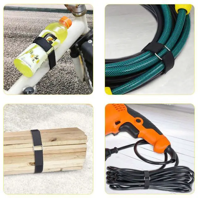 Alt view image 6 of 7 - 1"x32ft Hook and Loop Straps with 50 Metal Buckles, Adjustable Fastening Cable Straps, Cut-to-Length Cinch Strap, Reusable Nylon Securing Cord Ties for Organizer or Storage, 1 inch Wide, Black