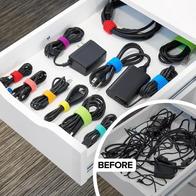 Alt view image 2 of 7 - Self-Gripping Cable Ties by Wrap-It Storage, Multi-Color, 40 Pack (5 Inch and 8 Inch Straps) Reusable Hook and Loop Cord Keeper, Cable Wrappers for Cord Management and Home Office Desk Organization