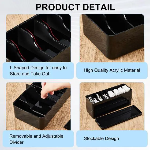 Alt view image 3 of 7 - 2 Pcs Cable Organizer Box with Wire Ties, Plastic Cord Storage Box with Lid, Electronics Organizer for Home Office Desk Organizers and Accessories (Black)