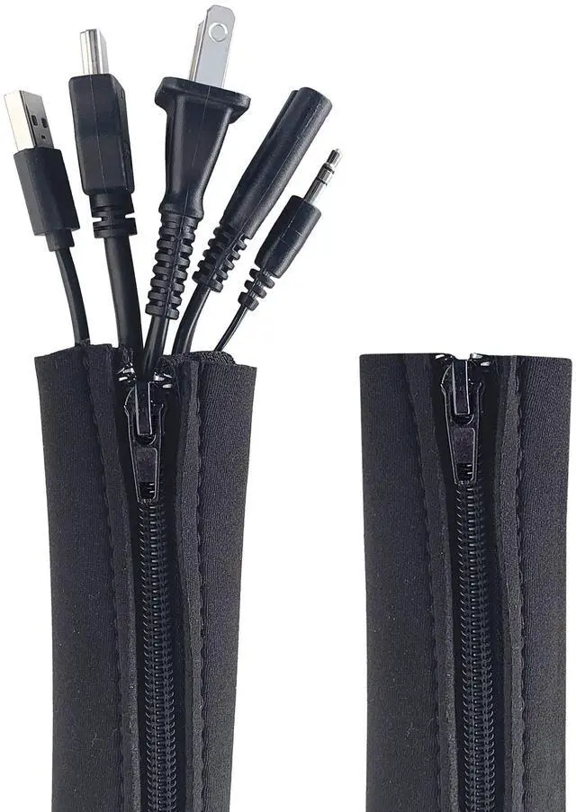 Main image of Zipper Cable Sleeve by Wrap-It Storage - 36" x 4" (2-Pack) Black - Cord Organizer and Cable Protector for Desk, Computer, TV Cord Management to Hide and Cover Wire and Extension Cables