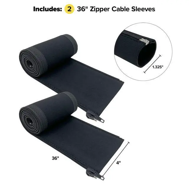 Alt view image 3 of 7 - Zipper Cable Sleeve by Wrap-It Storage - 36" x 4" (2-Pack) Black - Cord Organizer and Cable Protector for Desk, Computer, TV Cord Management to Hide and Cover Wire and Extension Cables