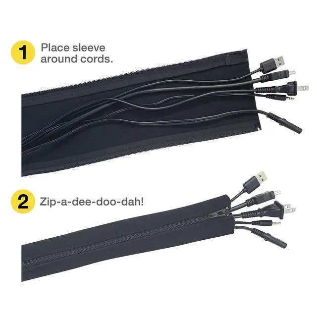 Alt view image 5 of 7 - Zipper Cable Sleeve by Wrap-It Storage - 36" x 4" (2-Pack) Black - Cord Organizer and Cable Protector for Desk, Computer, TV Cord Management to Hide and Cover Wire and Extension Cables