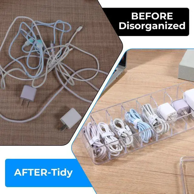 Alt view image 4 of 7 - 4 Pcs Cord Storage Organizer Clear Plastic Cable Storage Box with 40 Silicone Wire Ties, Cord Organizer Box with Lid for Home Office Desk Organization, Jewelry and Accessories