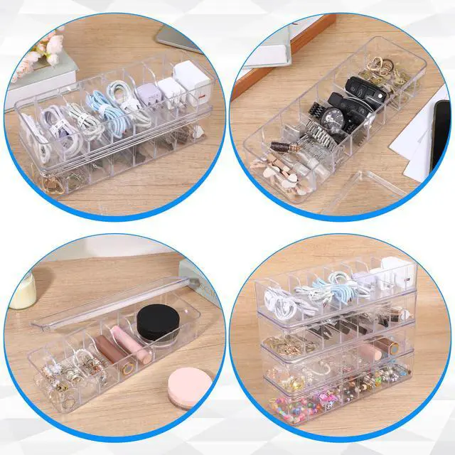 Alt view image 7 of 7 - 4 Pcs Cord Storage Organizer Clear Plastic Cable Storage Box with 40 Silicone Wire Ties, Cord Organizer Box with Lid for Home Office Desk Organization, Jewelry and Accessories
