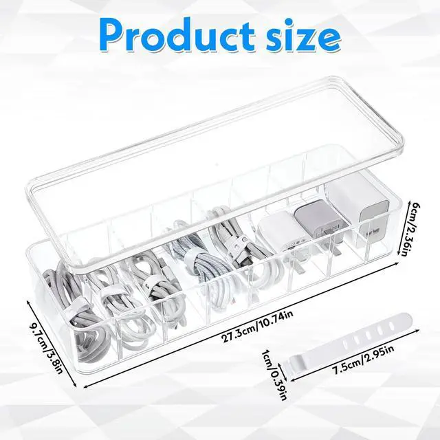 Alt view image 2 of 7 - 4 Pcs Cord Storage Organizer Clear Plastic Cable Storage Box with 40 Silicone Wire Ties, Cord Organizer Box with Lid for Home Office Desk Organization, Jewelry and Accessories