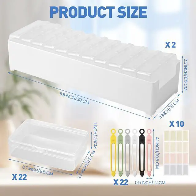 Alt view image 2 of 7 - 2 Pack Cable Organizer Storage Box with Wire Ties, Desktop Charger Cord Storage Organizer Box, Charger Organizer with Clear Cases Stickers for Office Home Storage Stationery Supplies, Large