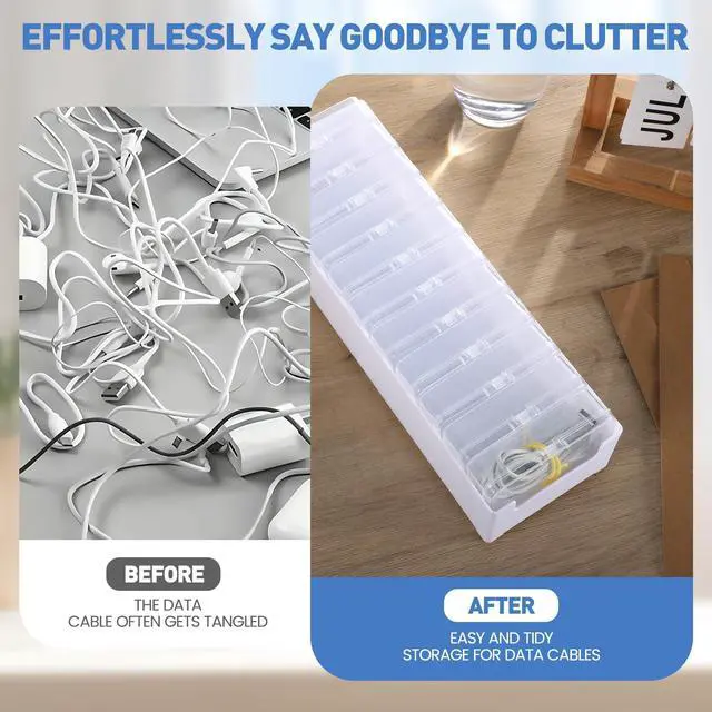 Alt view image 4 of 7 - 2 Pack Cable Organizer Storage Box with Wire Ties, Desktop Charger Cord Storage Organizer Box, Charger Organizer with Clear Cases Stickers for Office Home Storage Stationery Supplies, Large