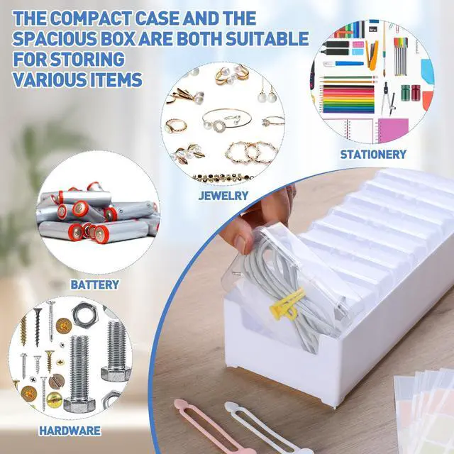Alt view image 6 of 7 - 2 Pack Cable Organizer Storage Box with Wire Ties, Desktop Charger Cord Storage Organizer Box, Charger Organizer with Clear Cases Stickers for Office Home Storage Stationery Supplies, Large