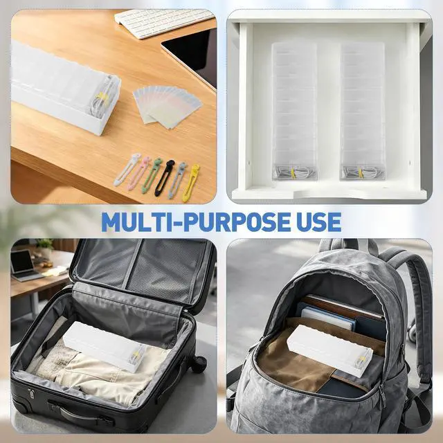Alt view image 7 of 7 - 2 Pack Cable Organizer Storage Box with Wire Ties, Desktop Charger Cord Storage Organizer Box, Charger Organizer with Clear Cases Stickers for Office Home Storage Stationery Supplies, Large