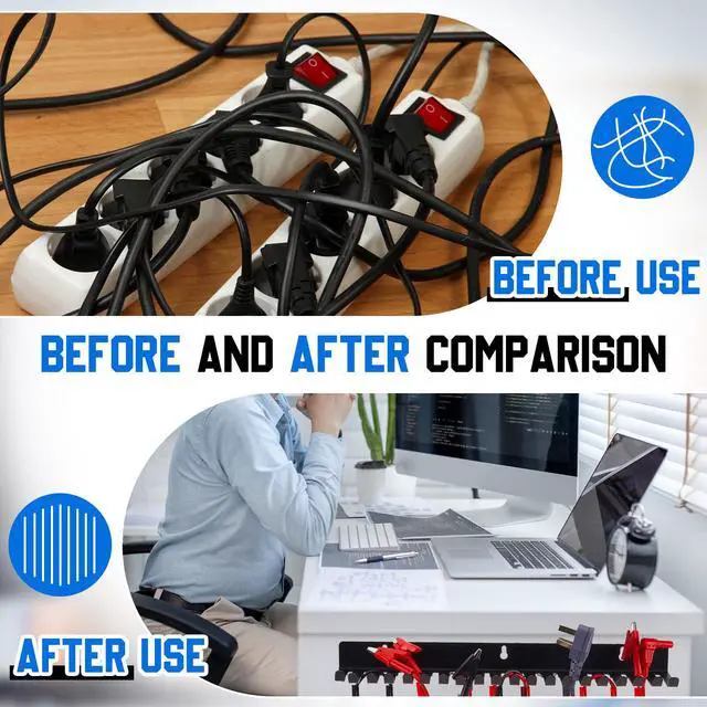 Alt view image 2 of 7 - 4 Pcs Wall Mountable Cable Hanger Cord Rack Organizer Black Holder with 19 Cable Slots Width from 5.5 to 9.5mm for Cord Management Storage Wall Shelf Mount