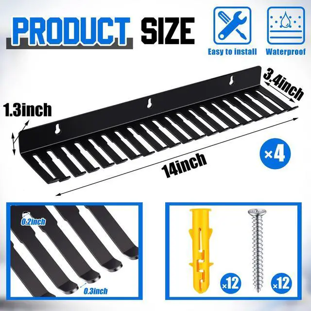 Alt view image 3 of 7 - 4 Pcs Wall Mountable Cable Hanger Cord Rack Organizer Black Holder with 19 Cable Slots Width from 5.5 to 9.5mm for Cord Management Storage Wall Shelf Mount