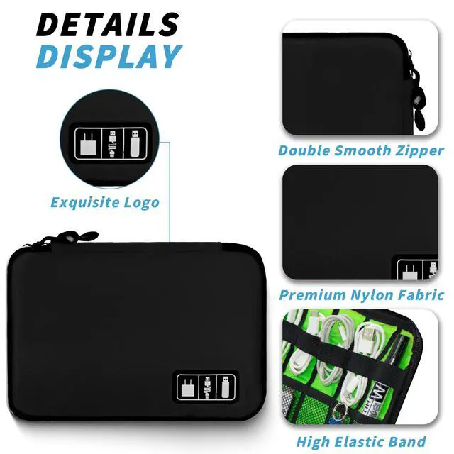 Alt view image 2 of 6 - Electronics Organizer,Travel Cord Organizer Pouch, Portable Cable Organizer Bags,Travel Electronic Accessories Storage Case for Cables, Cords, Charger, Phone (Black)
