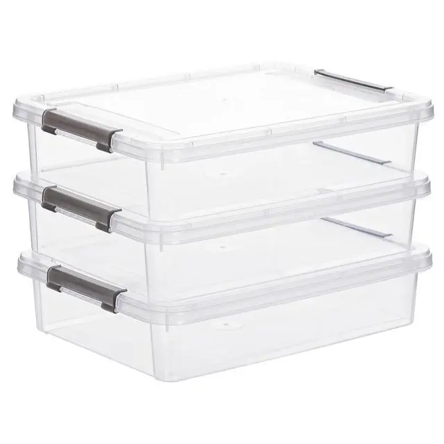 Main image of 3 PCS Plastic Storage Bins with Latching Lids Portable Project Case Clear File Box Stackable Storage Containers for Organizing A4 Paper, Photo, Document, Scrapbook