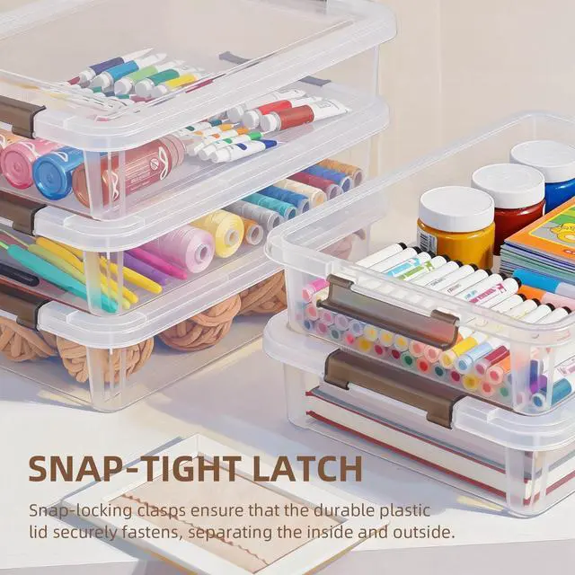 Alt view image 4 of 7 - 3 PCS Plastic Storage Bins with Latching Lids Portable Project Case Clear File Box Stackable Storage Containers for Organizing A4 Paper, Photo, Document, Scrapbook