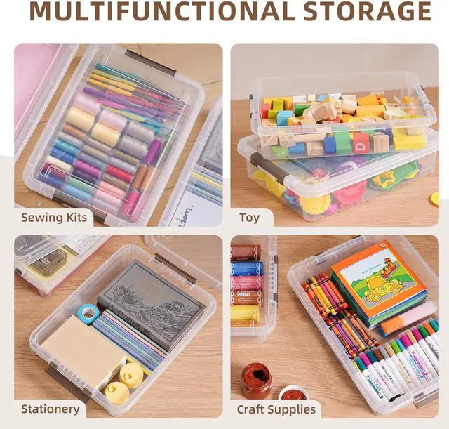 Alt view image 7 of 7 - 3 PCS Plastic Storage Bins with Latching Lids Portable Project Case Clear File Box Stackable Storage Containers for Organizing A4 Paper, Photo, Document, Scrapbook