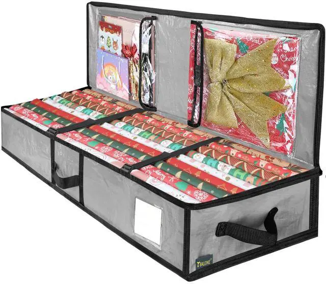 Main image of Soft Christmas Wrapping Paper Storage Bag, 40" Durable PE Gift Wrap Storage Bag with Flexible Partitions and Pockets for Ribbon, Accessories (Grey)