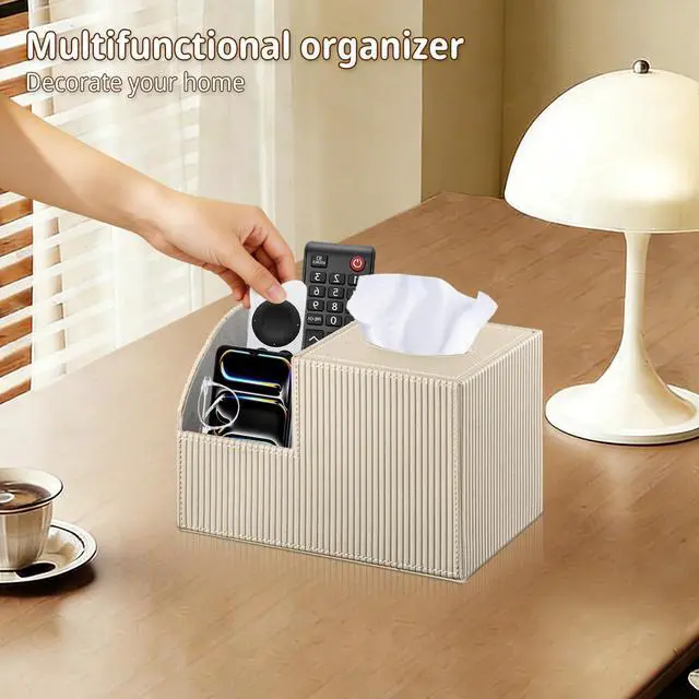 Alt view image 2 of 7 - Square Multi-Functional Tissue Box Cover with Storage and Remote Control Holder - Cube Tissue Box Organizer for Bathroom, Nightstand, End Table