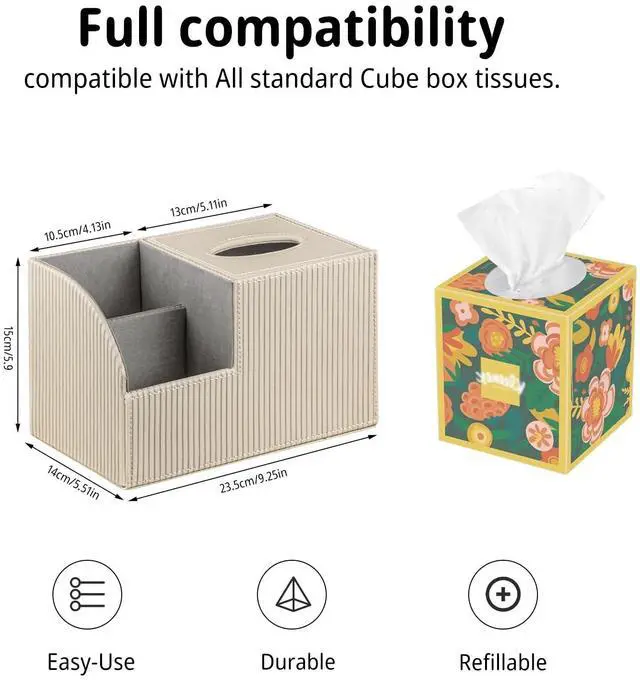 Alt view image 3 of 7 - Square Multi-Functional Tissue Box Cover with Storage and Remote Control Holder - Cube Tissue Box Organizer for Bathroom, Nightstand, End Table