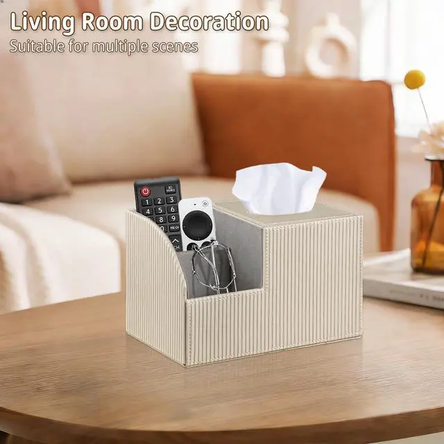 Alt view image 6 of 7 - Square Multi-Functional Tissue Box Cover with Storage and Remote Control Holder - Cube Tissue Box Organizer for Bathroom, Nightstand, End Table